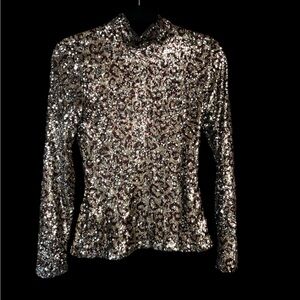 Milly Silver and Gold Sequin Long-sleeve Blouse Size 4